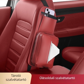 Bőr autózsebkendő-doboz és oldalsó ülésen lévő tároló táska, többfunkciós zsebkendő tartó
