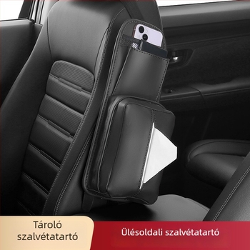Bőr autózsebkendő-doboz és oldalsó ülésen lévő tároló táska, többfunkciós zsebkendő tartó