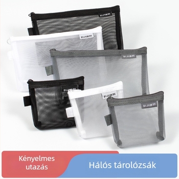Átlátszó nejlonhálós tároló táska, hordozható kozmetikai szervező nagy kapacitással