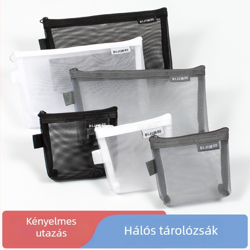 Átlátszó nejlonhálós tároló táska, hordozható kozmetikai szervező nagy kapacitással