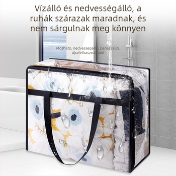 Átlátszó PVC tároló táska fogantyúval, nedvességálló és porálló, nagy kapacitású költöztetéshez és ágyneműtároláshoz