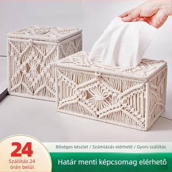 Pamutkötélből készült zsepitartó doboz, nordic stílusú asztali tároló