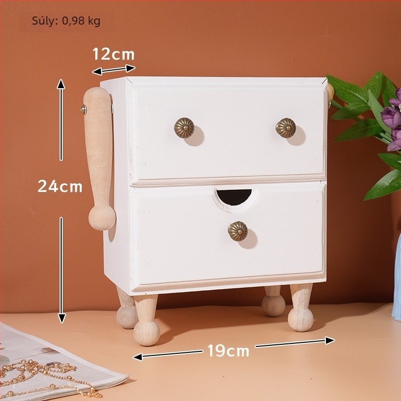 Keményfából készült asztali tároló doboz retro robot dizájn-nal ékszerek és kozmetikumok számára