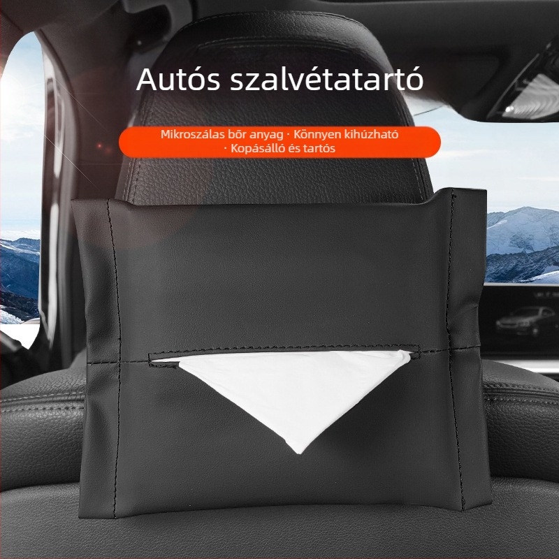 Bőr autós zsebkendő-tartó a hátsó üléshez, függő tartó a hátsó részhez és kartámasz fedél
