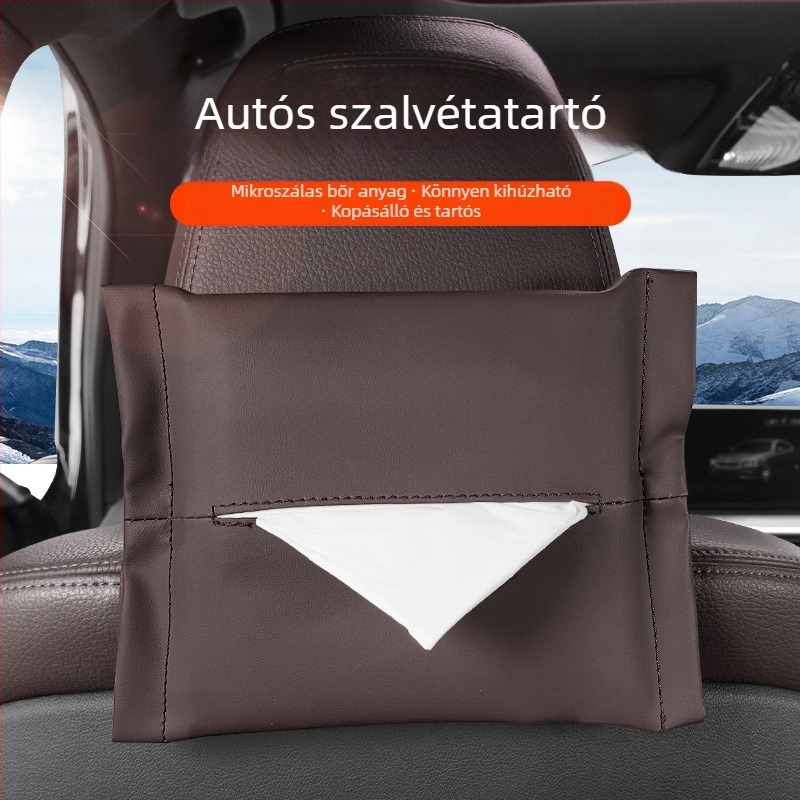 Bőr autós zsebkendő-tartó a hátsó üléshez, függő tartó a hátsó részhez és kartámasz fedél