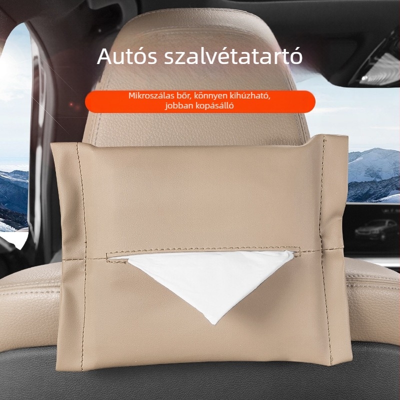 Bőr autós zsebkendő-tartó a hátsó üléshez, függő tartó a hátsó részhez és kartámasz fedél