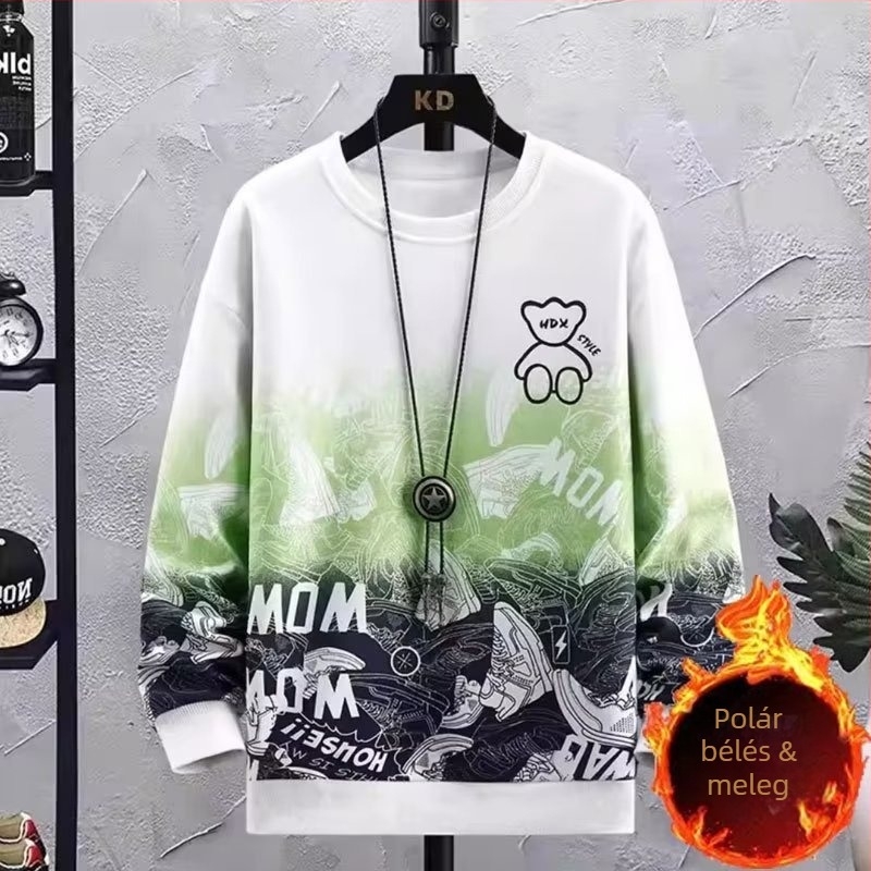 Férfi őszi-téli velúr fleece pulóver kerek nyakkal, hosszú ujjú