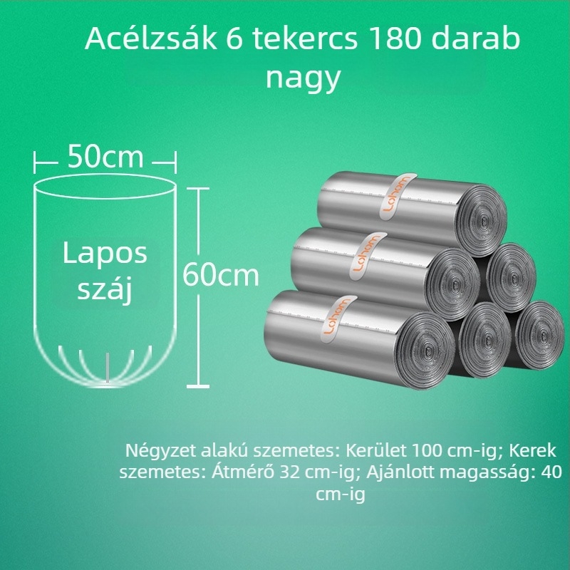 Vastagított háztartási szemeteszsákok, kézitáska-stílusú, közepes méretű, a konyhához