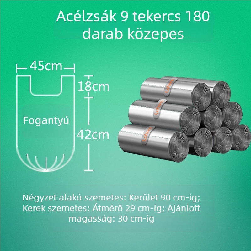 Vastagított háztartási szemeteszsákok, kézitáska-stílusú, közepes méretű, a konyhához