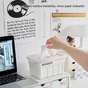Ipari stílusú szalvétatartó doboz rugós emelőmechanizmussal, asztali kivitel, nappali, hálószoba és iroda számára