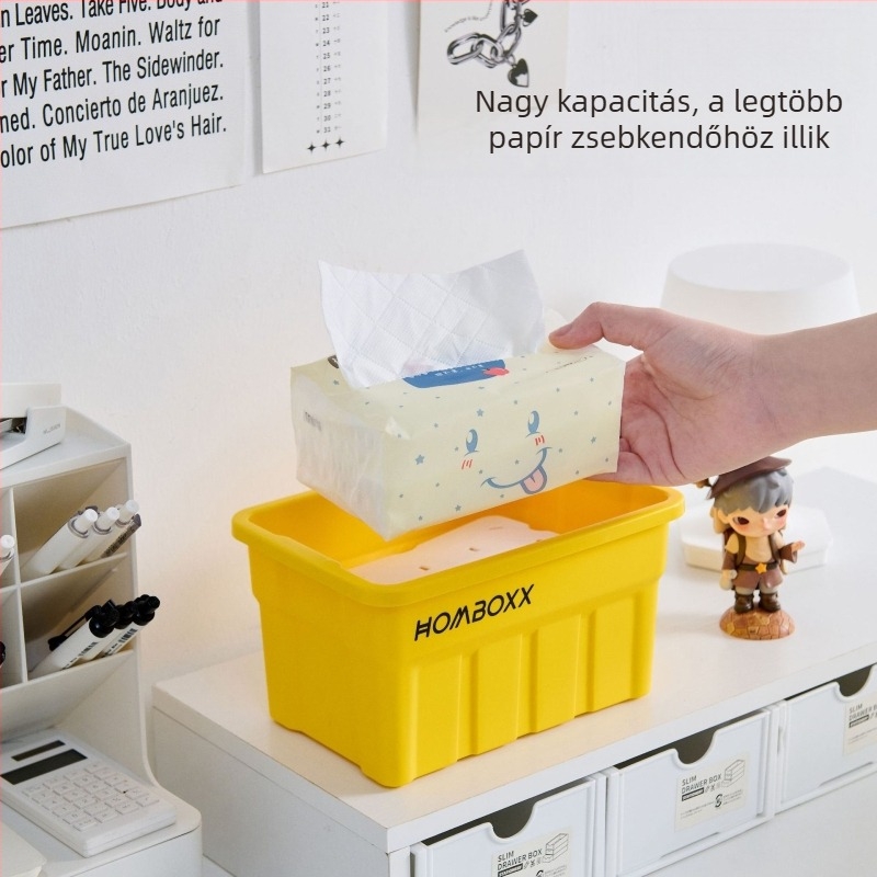 Ipari stílusú szalvétatartó doboz rugós emelőmechanizmussal, asztali kivitel, nappali, hálószoba és iroda számára