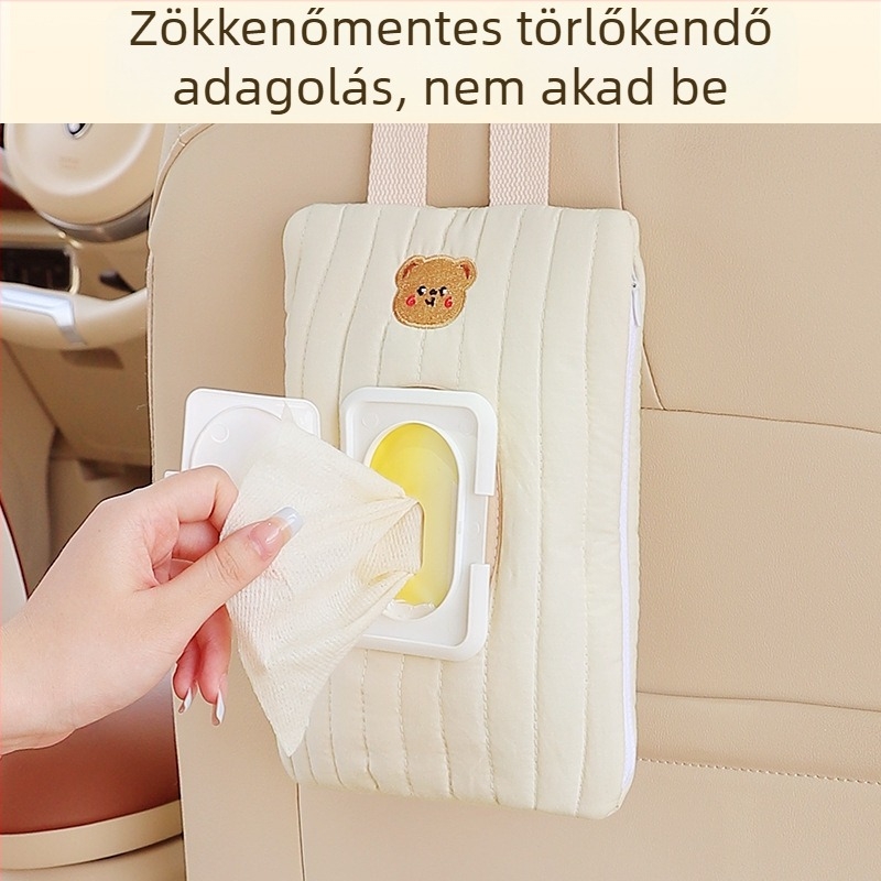 Autóba illő papírzsebkendő tartó – lógatható nedves törlőkendő tasak, képregényes dizájnnal autóüléshez és babakocsihoz