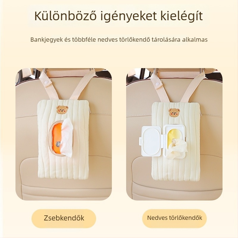 Autóba illő papírzsebkendő tartó – lógatható nedves törlőkendő tasak, képregényes dizájnnal autóüléshez és babakocsihoz
