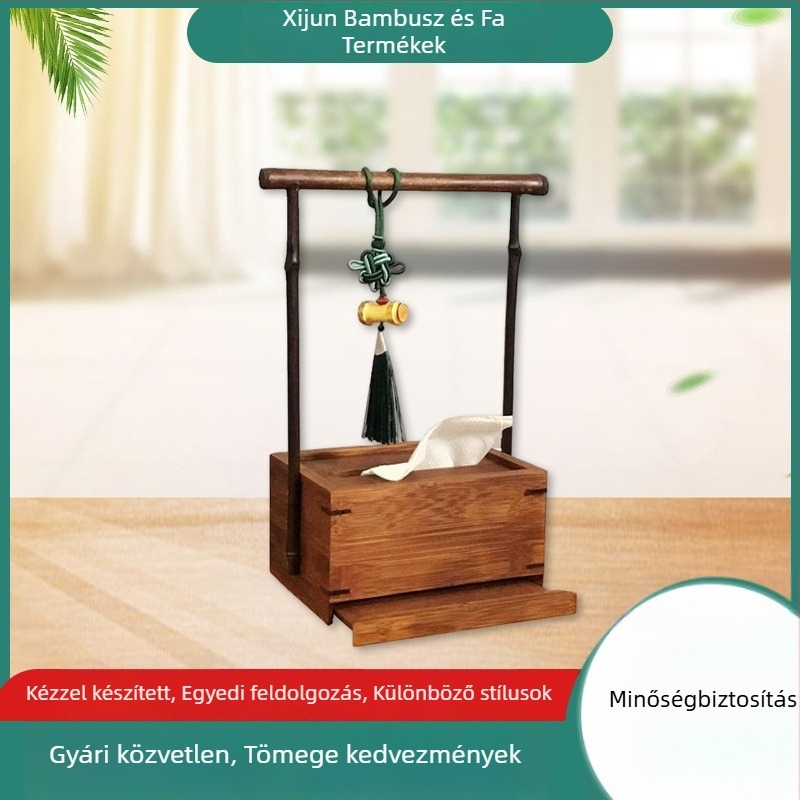 Lila bambusz papírzsebkendő-tartó nappalira és kávézóasztalhoz – új kínai stílusú zen dekoráció