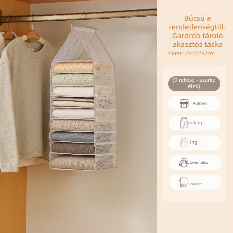 Többszintes ruhatároló akasztós táska, gardróbrendező, összecsukható tároló