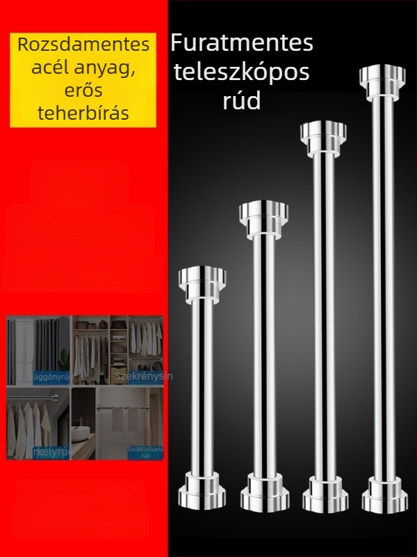 Rozsdamentes acél teleszkópos ruhaszárító rúd fürdőszobához, zuhanyfüggönyhöz és gardróbhoz