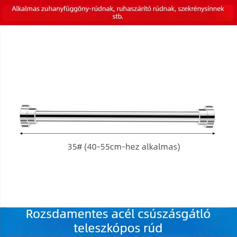 Rozsdamentes acél teleszkópos ruhaszárító rúd fürdőszobához, zuhanyfüggönyhöz és gardróbhoz