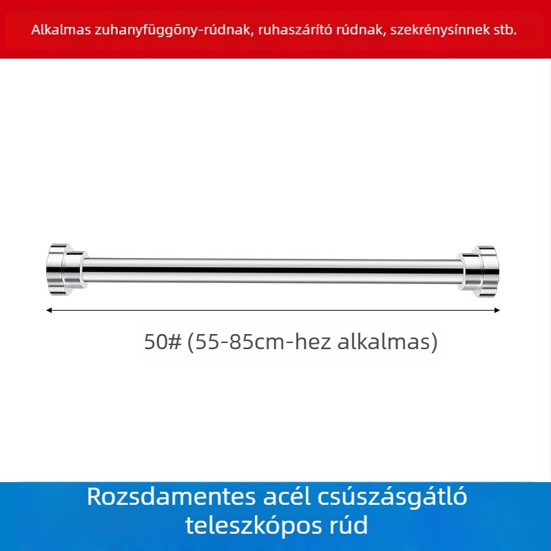 Rozsdamentes acél teleszkópos ruhaszárító rúd fürdőszobához, zuhanyfüggönyhöz és gardróbhoz