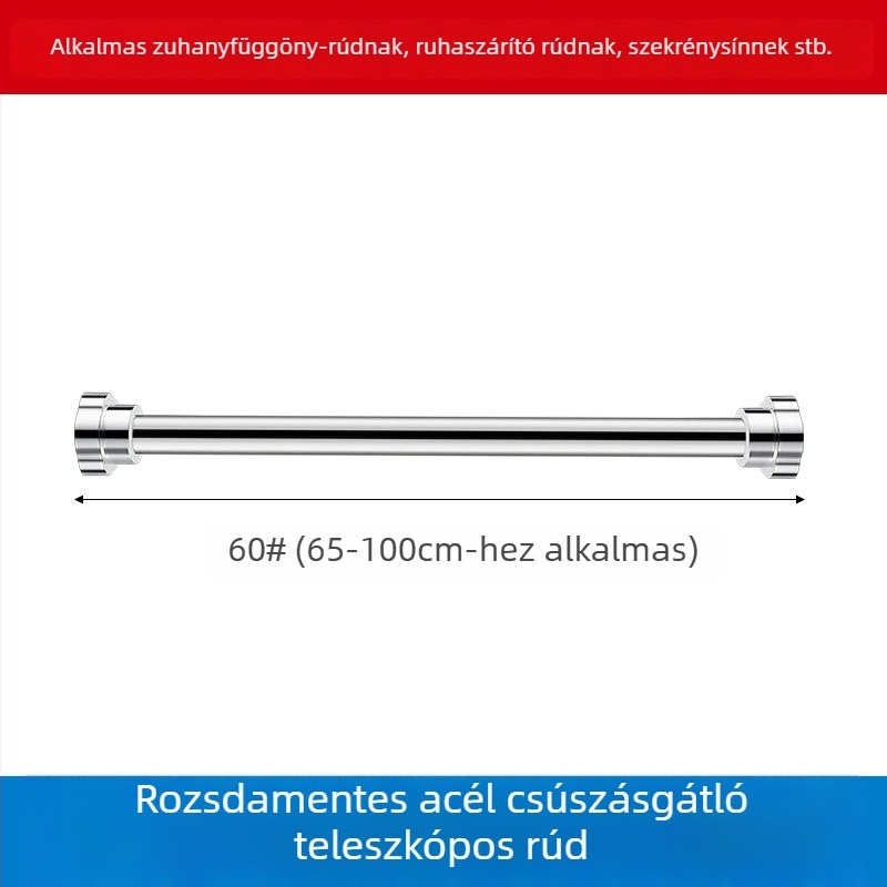 Rozsdamentes acél teleszkópos ruhaszárító rúd fürdőszobához, zuhanyfüggönyhöz és gardróbhoz