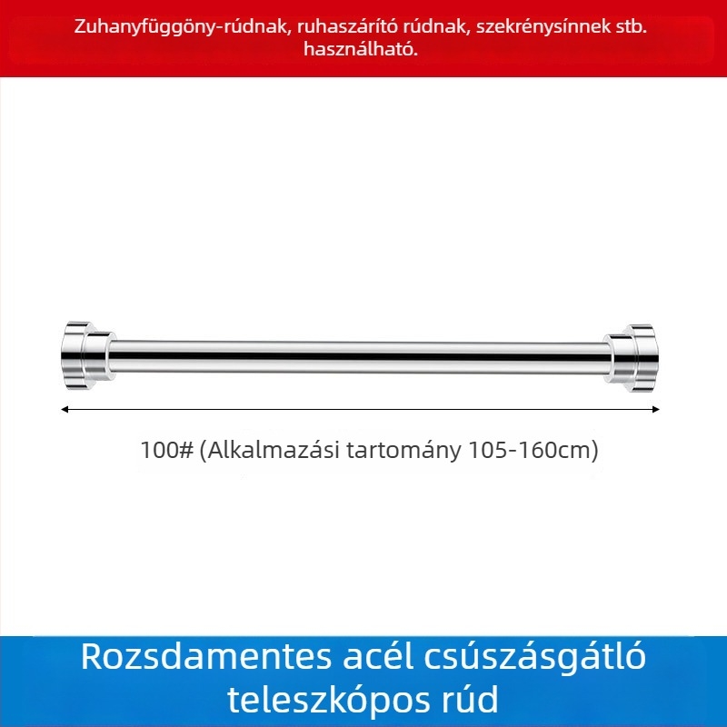 Rozsdamentes acél teleszkópos ruhaszárító rúd fürdőszobához, zuhanyfüggönyhöz és gardróbhoz