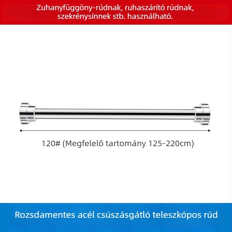 Rozsdamentes acél teleszkópos ruhaszárító rúd fürdőszobához, zuhanyfüggönyhöz és gardróbhoz
