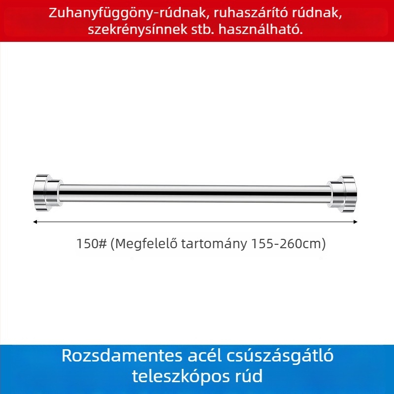 Rozsdamentes acél teleszkópos ruhaszárító rúd fürdőszobához, zuhanyfüggönyhöz és gardróbhoz