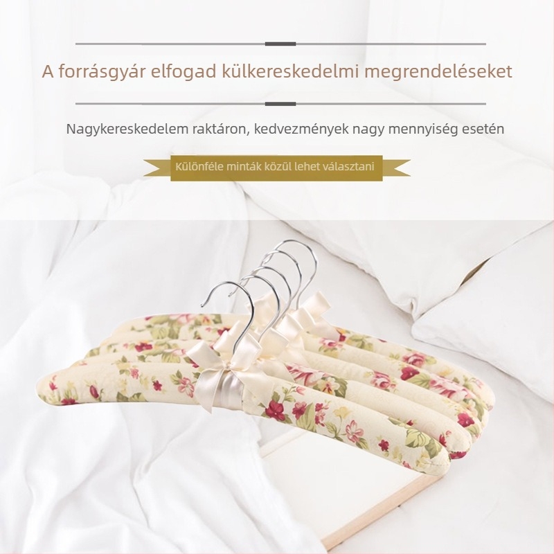 Rozsdamentes acél ruhakasztó virágos textilmintával, csúszásmentes, kíméli a ruhákat, logó testreszabás