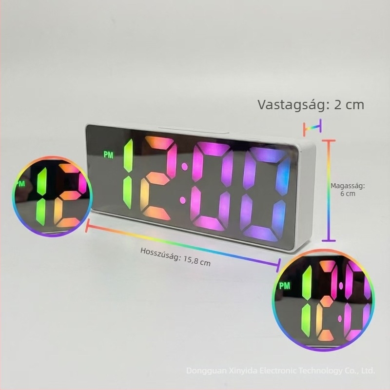 LED tükrös ébresztőóra USB tápegységgel, hangvezérlés, naptár és 24 órás kijelzés – diákoknak