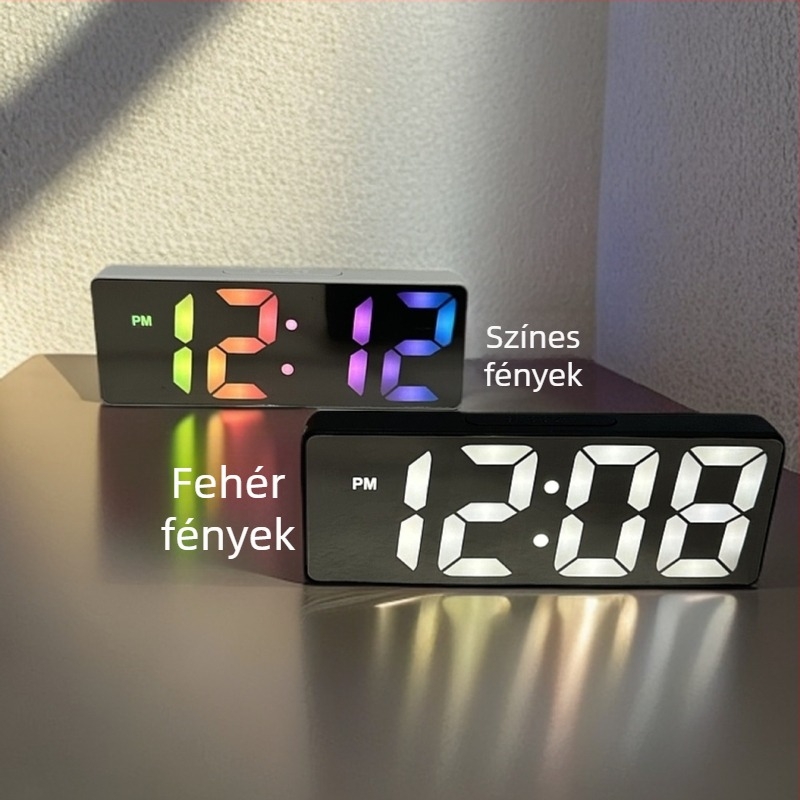 LED tükrös ébresztőóra USB tápegységgel, hangvezérlés, naptár és 24 órás kijelzés – diákoknak