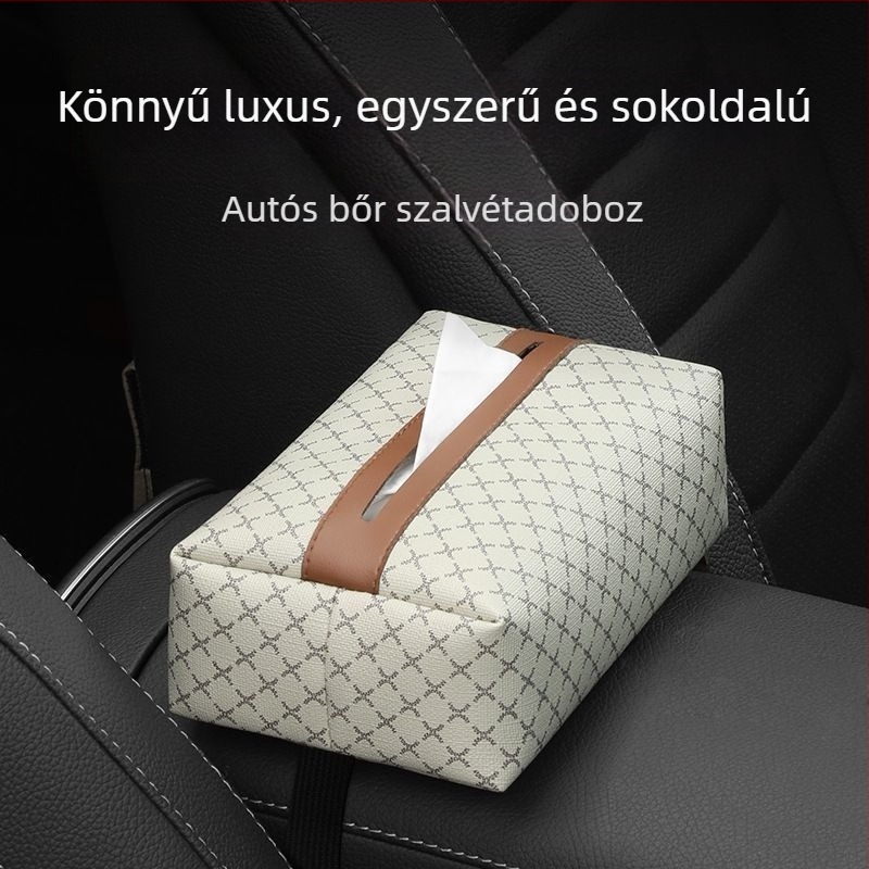 PU bőr autós zsebkendő tartó – függő, elegáns belső kiegészítő a kartámaszhoz