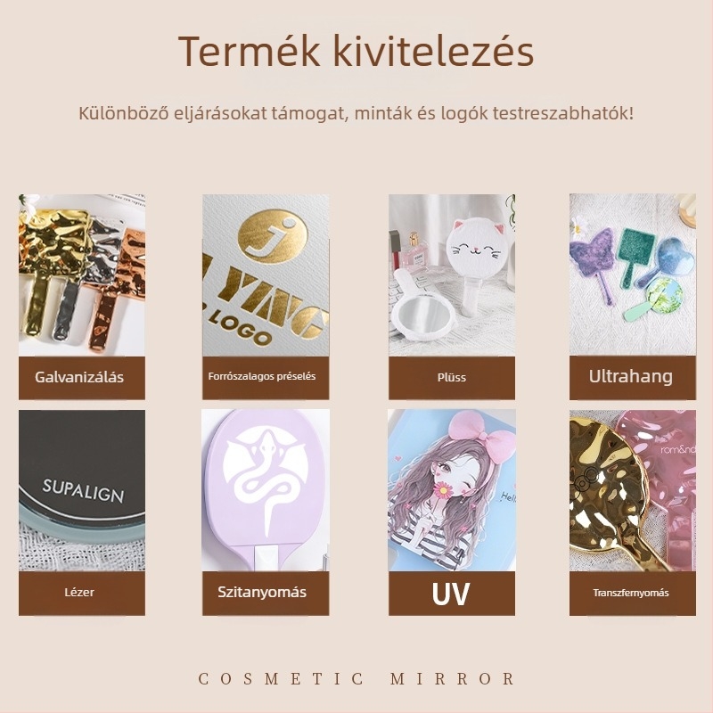 Négyzet alakú kézi tükör, hordozható sminktükör logónyomtatással, reklámajándék