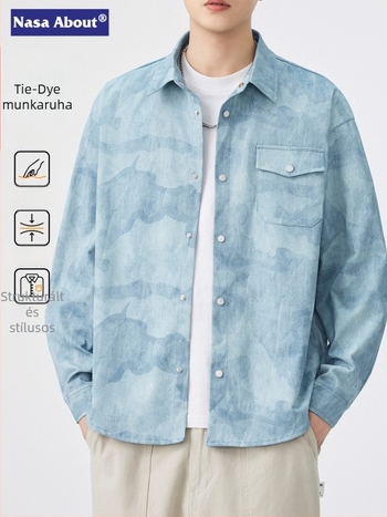 NASA tie-dye hosszú ujjú ing-kardigán férfiaknak, laza szabású