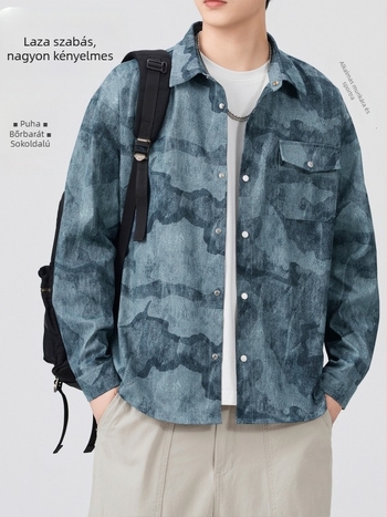 NASA tie-dye hosszú ujjú ing-kardigán férfiaknak, laza szabású