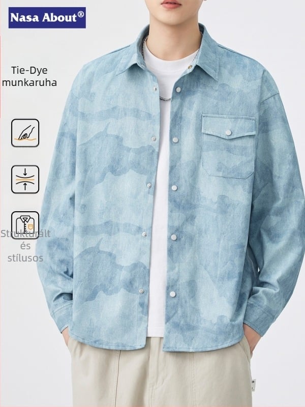NASA tie-dye hosszú ujjú ing-kardigán férfiaknak, laza szabású