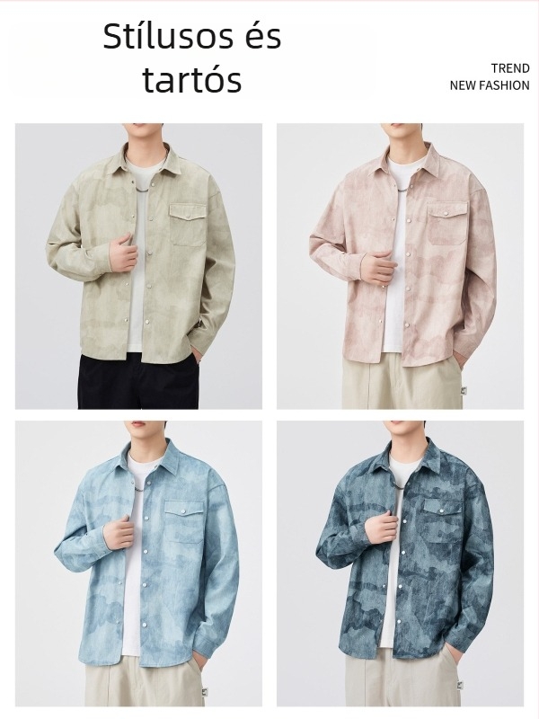 NASA tie-dye hosszú ujjú ing-kardigán férfiaknak, laza szabású