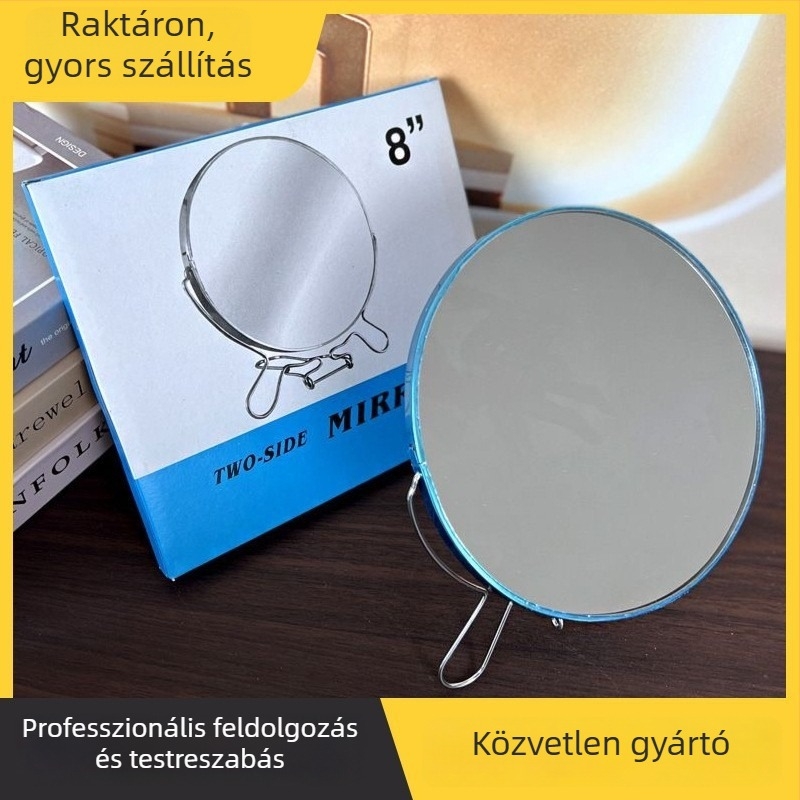 Asztali, kétoldalas sminktükör vas kerettel, 4–8 hüvelykes méretben, ideális kollégiumi szobákhoz