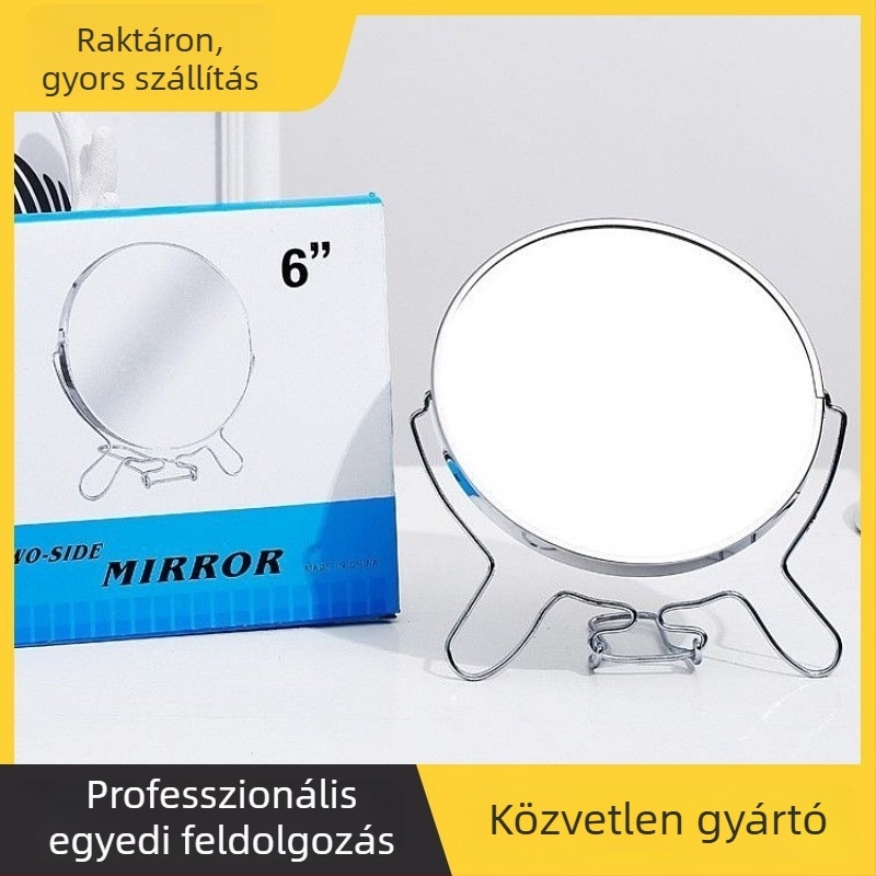 Asztali, kétoldalas sminktükör vas kerettel, 4–8 hüvelykes méretben, ideális kollégiumi szobákhoz