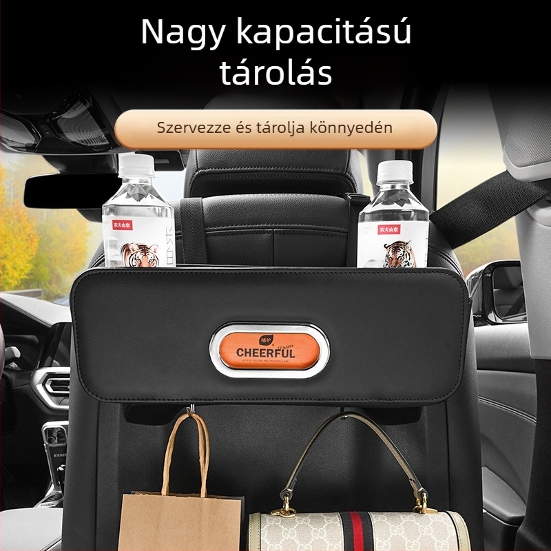 Hátsó ülésre akasztható autó szervező – bőrből készült, zsebkendő-tartó és pohártartó, nagy kapacitás