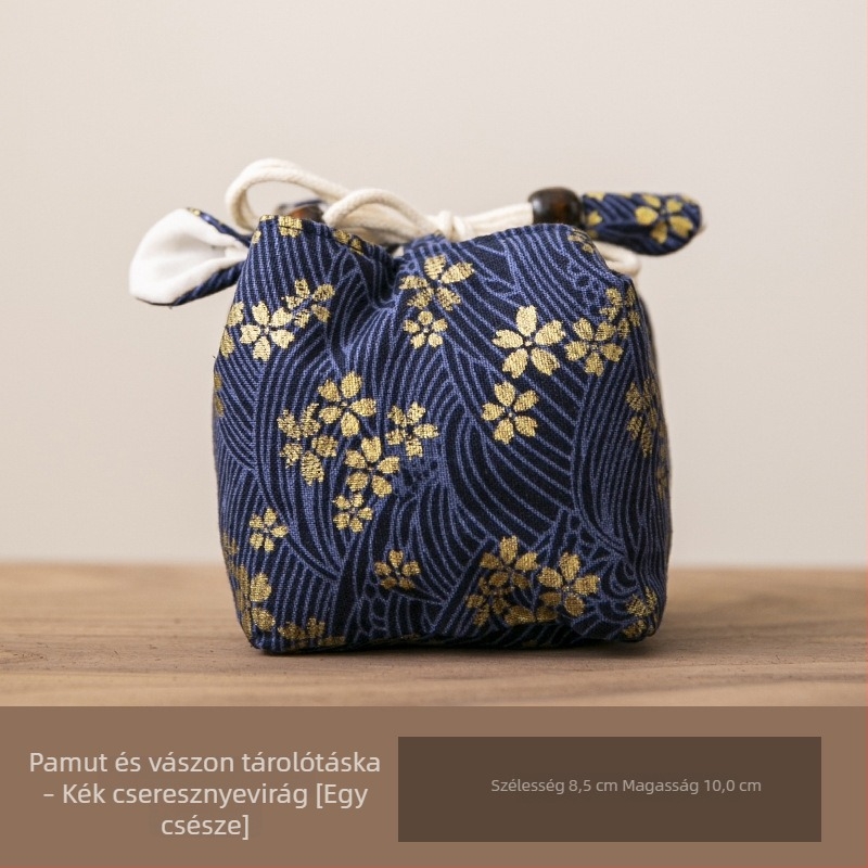 Átvihető textil teáskészlet-táska megerősített tárolóval teáskannának és csészéknek, kis vászontasak teához, kültéri hordtáska