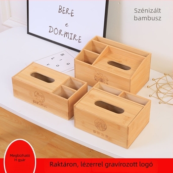Bambusz papírzsebkendő tartó, távirányító szervező és gravírozott logó
