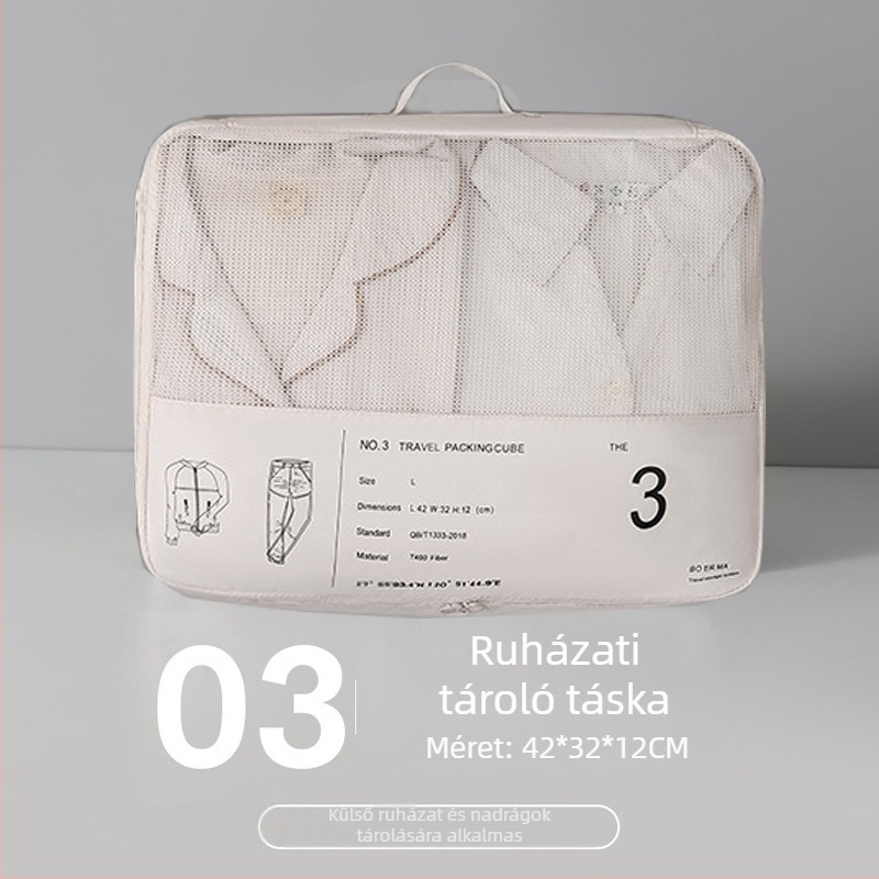 6 darabos cipzáras utazási tároló tasak készlet ruhákhoz és fehérneműkhöz, légáteresztő
