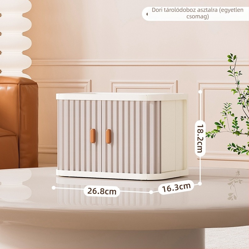 Asztali tároló doboz tolófedéllel, irodai rendező maszkokhoz, papírzsebkendőkhöz és gyógyszerekhez, integrált hajtogatható fiók