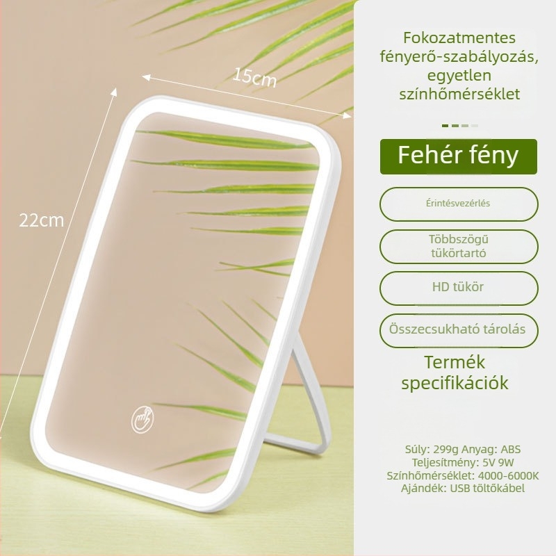 LED sminktükör világítással, érintésérzékeny, asztali szépség-tükör USB-vel élő közvetítéshez