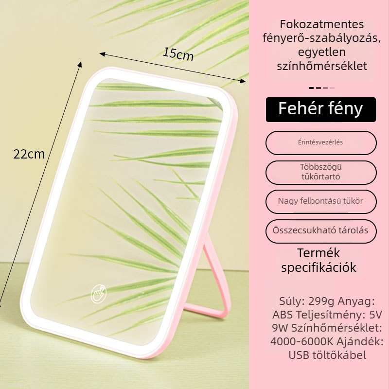 LED sminktükör világítással, érintésérzékeny, asztali szépség-tükör USB-vel élő közvetítéshez