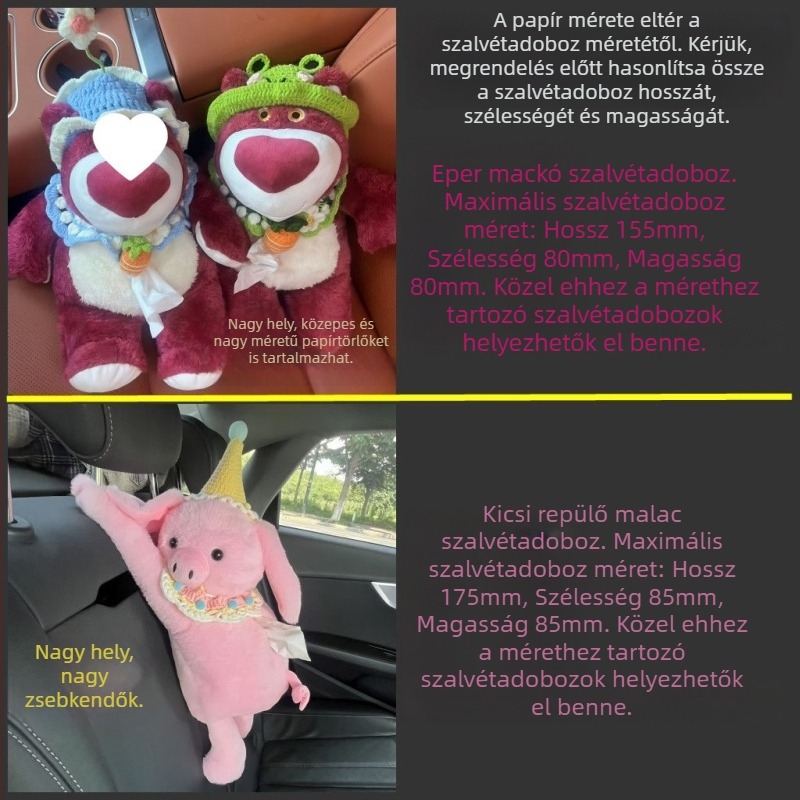 G5U Autóba való zsebkendő doboz – plüss, függő, rajzfilm jellegű dizájn, nagy kapacitás