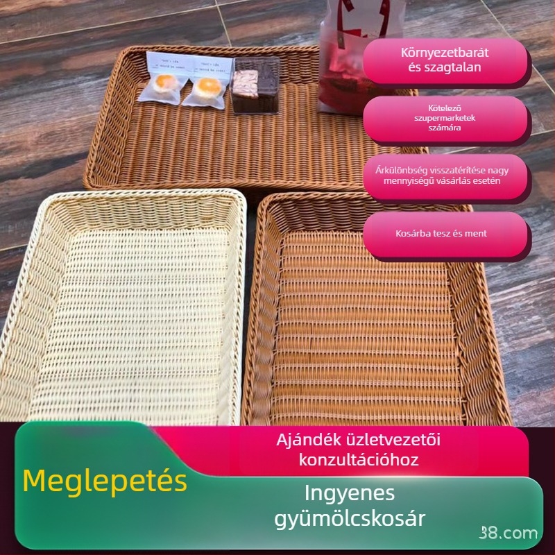 Rattan-szerűen szőtt bemutató kosár gyümölcsök és zöldségek számára, nassolnivalók tárolására