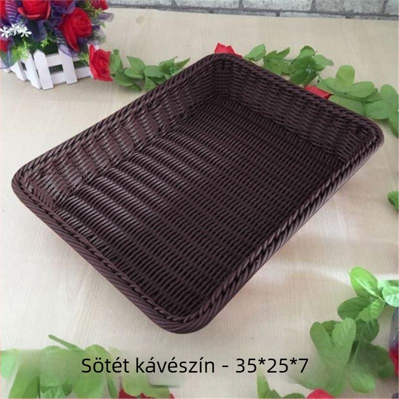 Rattan-szerűen szőtt bemutató kosár gyümölcsök és zöldségek számára, nassolnivalók tárolására