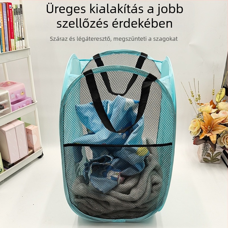 Összecsukható, nagy kapacitású mosókosár rozsdamentes acélból