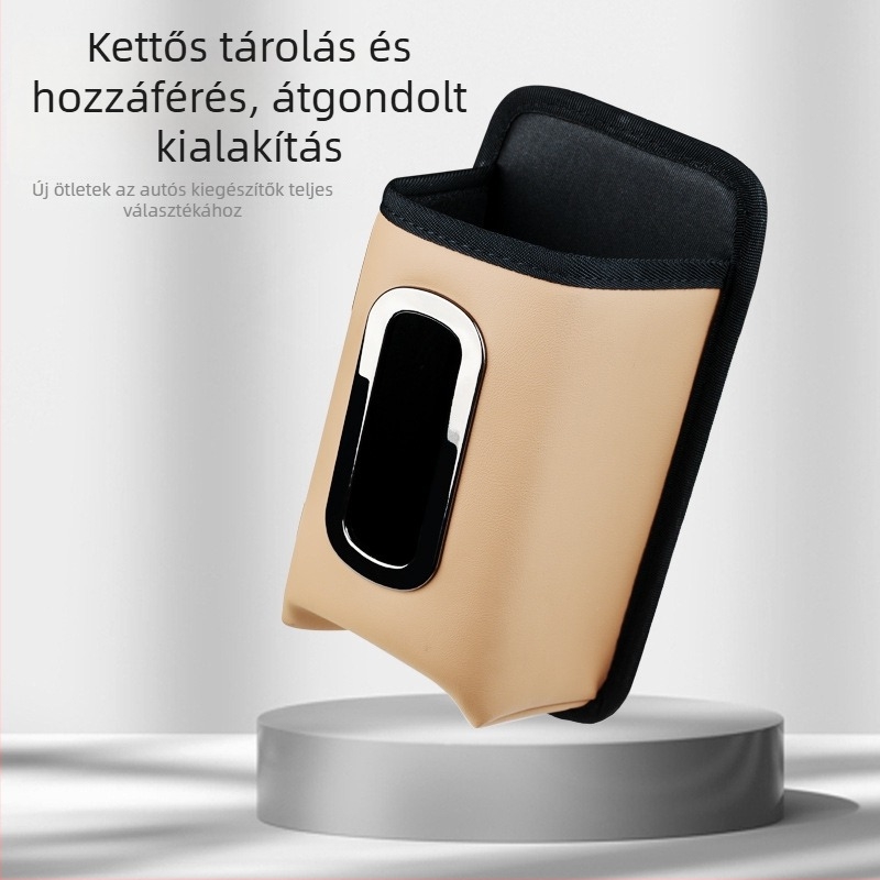 Bőr autóülés oldalán található tároló táska – vízpalack és zsebkendő doboz tárolására