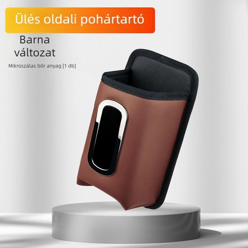 Bőr autóülés oldalán található tároló táska – vízpalack és zsebkendő doboz tárolására